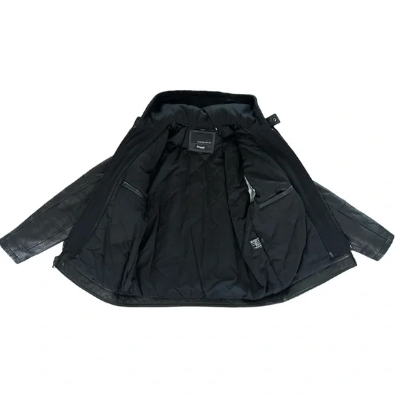 Wilsons Alan Black Leather Grunge Motorcycle Jacket With Removable Hood Size L - Picture 3 of 15